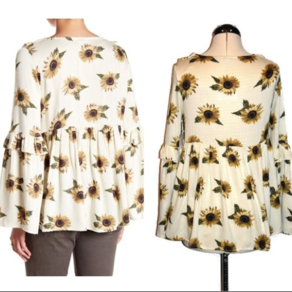 Taylor & sage sunflower boho ruffle top lg